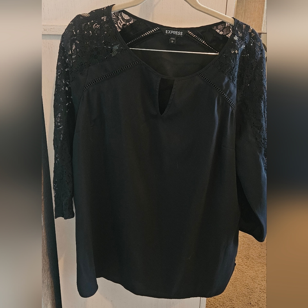 Express Black Lace Sleeve Blouse
